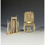 An early to mid 19th century Anglo-Indian miniature model of an upright grand piano in bone and