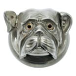 A 20th century chromium plated hotel bell in the form of a bulldog's head. (Dimensions: Height