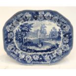 A Cambrian Pottery, Swansea, blue and white meat dish, circa 1820, decorated with the 'Cattle