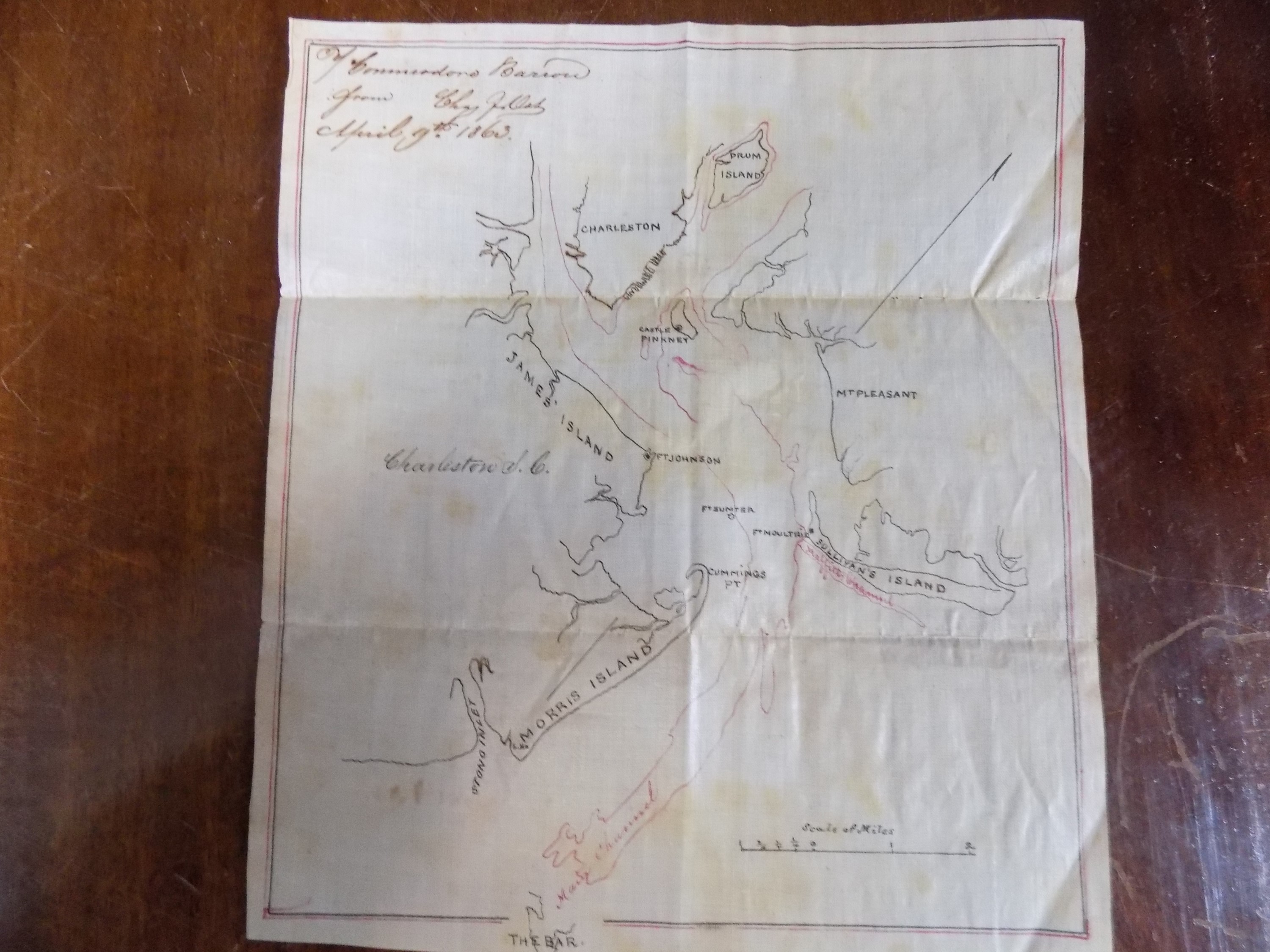 AMERICAN CIVIL WAR Interesting contemporary manuscript map of the approaches to Charleston S.C. - Image 2 of 4