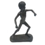 A 20th century composition bronzed figure, of a nude boy preparing to throw a cricket ball, the base