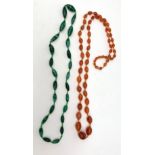 A malachite necklace and an agate necklace.