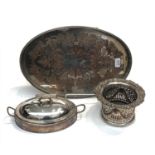 A Victorian silver plated syphon stand decorated with lion's masks and swags, a chafing dish and a