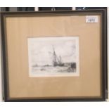 Edward William COOKE Cowes boat coming out of the harbour Etching (Dimensions: 13 x 17cm.)(13 x