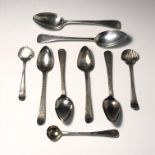 A set of four Georgian silver bright cut teaspoons, a pair of Victorian silver bright cut teaspoons,
