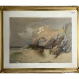 English School, 19th Century Wrecking on the rugged coast Watercolour (Dimensions: 35.5 x 48cm)(35.5