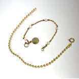 A 9ct. gold chain bracelet with spaced pearls and a 9ct. bracelet with ball links.