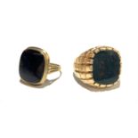 One 9ct gold signet ring set agate and another similar 8ct ring.