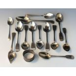 Various silver spoons, mostly Georgian, together with silver napkin ring, 8.8oz.