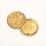 Two Victorian half sovereigns.