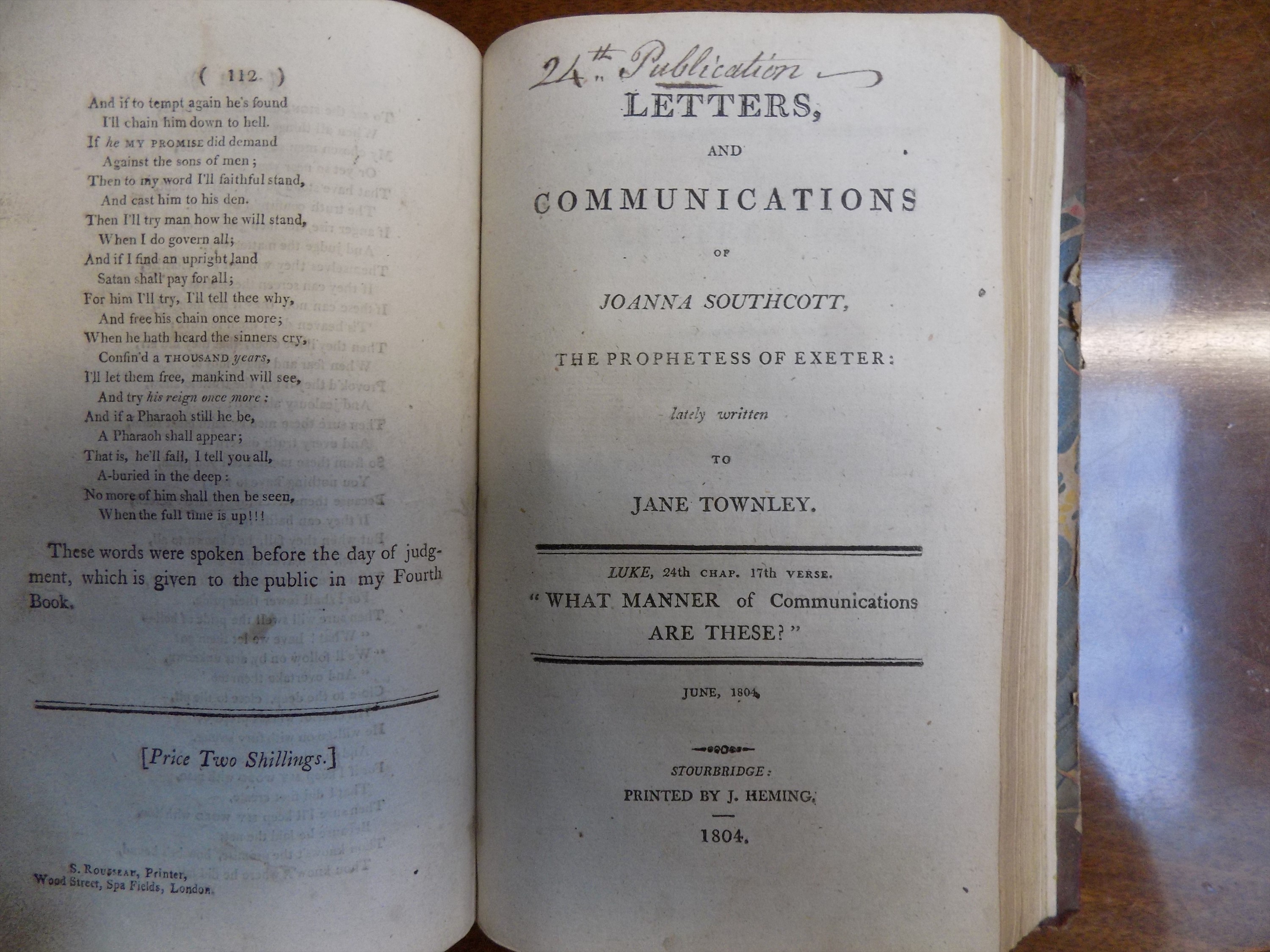 JOANNA SOUTHCOTT 5 Vols of bound separately paginated pamphlets (approximately 30) some 1st editions