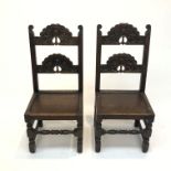 A pair of 19th century oak side chairs, in the 17th century style. (Dimensions: Height 98cm.)(Height