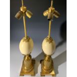 A pair of Maison Charles, Paris, Empire style gilt metal and ostrich egg table lamps. Impressed