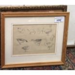 Cornish School, 20th Century Study of geese Pencil on paper together with a pastel on paper