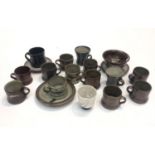 A quantity of studio pottery, including Crowan cups with tenmoko resist decoration, other cups, a