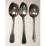 Two Georgian silver tablespoons together with one other silver table spoon, 7.1oz.