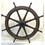 A large 19th century brass mounted elm ship's wheel, with eight spokes. (Dimensions: Diameter