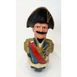 A reproduction carved wood ship's figurehead, as a Naval captain, with painted detail. (