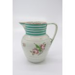 An early 19th century pearlware jug, hand painted with floral sprays, painted numerals 122 to