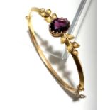 15ct Gold bangle with amethyst and pearls