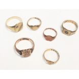 ix 9ct. gold signet rings. 25gm