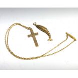 An articulated gold fish and a plain 9ct gold cross on chain.