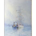 Frederick MASSEY A White Clipper with a Steam Tug Alongside Watercolour on paper Signed (Dimensions: