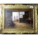 English School, 20th Century The Boat Builder's Workshop Oil on canvas Signed with initials (