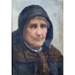 David W. HADDON ( act.1884-1911 ) Head of a Fisherwoman Oil on board Signed (Dimensions: 24 x 23.