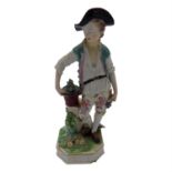 An 18th century Derby porcelain model of a gardener with classical base. (Dimensions: Height