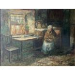 John Falconar SLATER (1857-1937), Reading, oil on board, signed, 39 x 49cm.