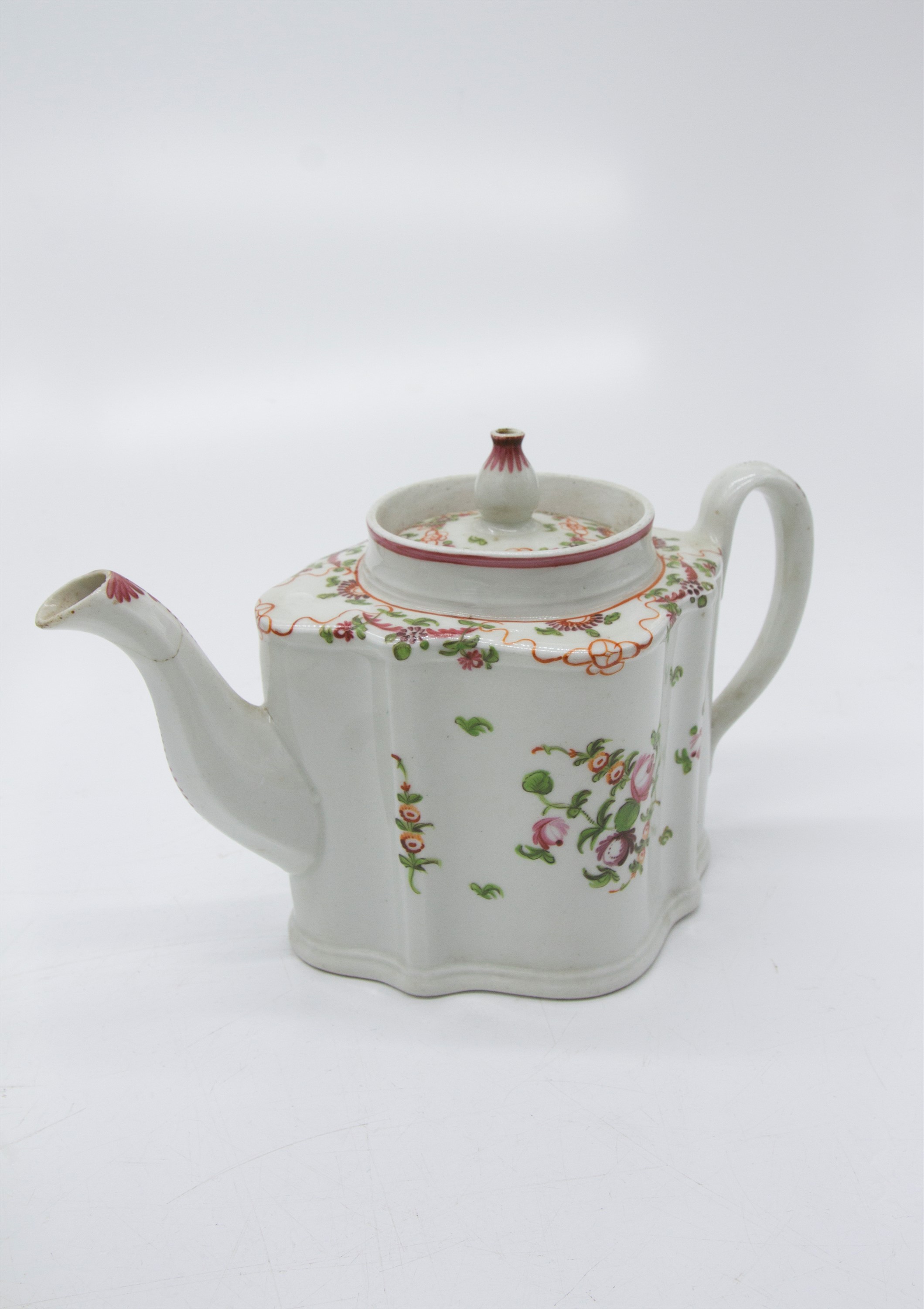 A late 19th century Newhall teapot and slop bowl, both in the 'Knitting' pattern, painted numerals - Image 3 of 3