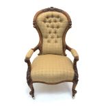 A Victorian walnut gentleman's armchair. (Dimensions: Height 97cm.) (Qty: 1)(Height 97cm.)