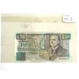 £50 Northern Bank of Ireland, issued 1/11/1990, prefix D. Uncirculated.