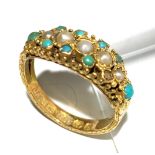 A 15ct gold Victorian ring set with pearls and turquoise.