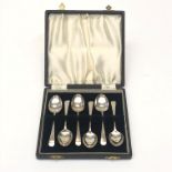 A set of six silver coffee spoons, 2.2oz, cased.