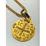 A 14ct coin fob and chain, 6.5g, boxed.
