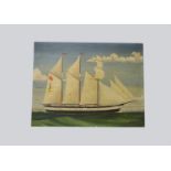 Oil on pine board, a portrait of the topsail schooner 'Sheba', 254 tons, 20th century. (