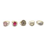 Five 9ct gold dress rings.