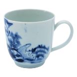 An 18th century Liverpool Chaffers coffee cup, underglaze blue painted in the 'Angled Bridge'