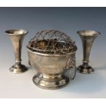 A silver rose bowl and spreader with twin lion's mask ring handles together with a pair of small