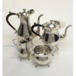 A good Edwardian Mappin & Webb four piece silver tea service, each piece engraved with the letter '