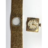 A ladies 9ct gold wrist watch by Rone with integral case and textured strap. 33.7gm movement