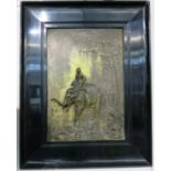 A rare W.M.F. early 20th century electrotype panel depicting a figure riding an elephant, framed. (