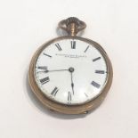 A 10ct gold cased small open face keyless pocket watch signed Schierwater & Lloyd, Liverpool.