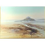 John SHAPLAND (1865-1929) Low Tide, St. Michael's Mount Watercolour on paper Signed (Dimensions: