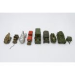 Dinky and other military vehicles including Dinky light tank in mixed condition.