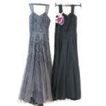 Vintage clothing - a 1950s black evening dress and 1940s blue sequinned evening dress (2).