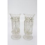 A pair of Victorian cut glass table lustres with prismatic drops. (Dimensions: Height 28cm.)(