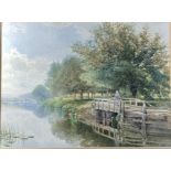 James Jackson CURNOCK (1839-1892) At the Weir Watercolour Signed and dated 1888 (Dimensions: 28.5